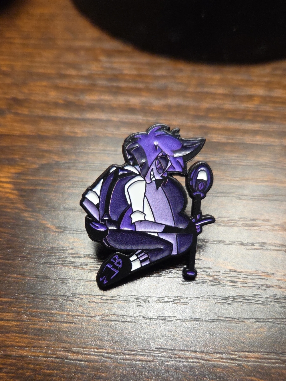 Purple Enamel Cat Pin Accessory - Stylized Purple Cat Design